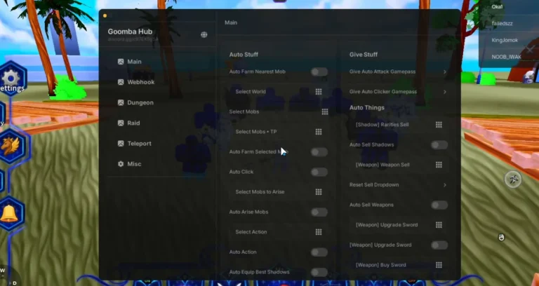 Goomba Hub – Script Anime Vanguards [Auto Farm, Auto Raid]