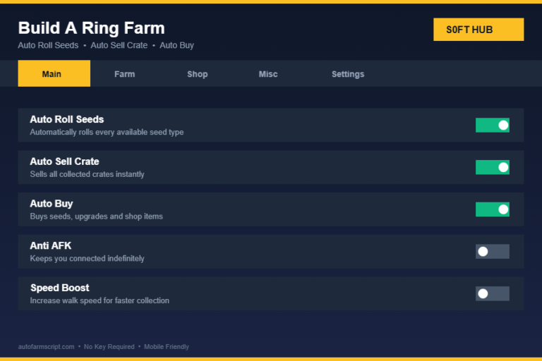 Build A Ring Farm Script – Auto Roll Seeds, Auto Sell Crate, Auto Buy [Key]