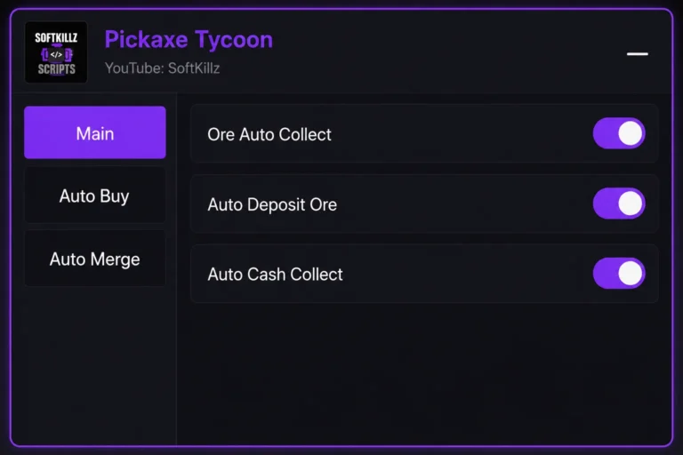 Pickaxe Tycoon Script S0ftkillz – Collect Ores