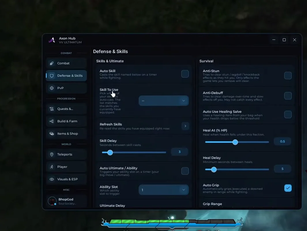 VV Ultimatum Script Axon Hub –  Auto Kill, Auto Mission