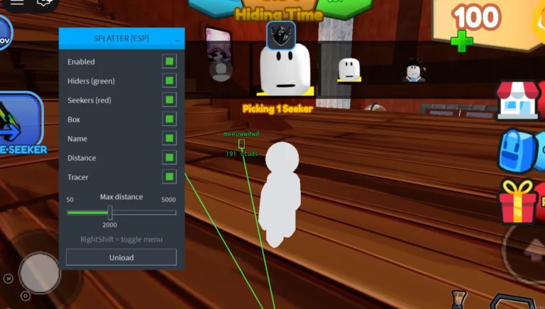 SPLATTER Script NO KEY – ESP, Enable Hiders and Seekers