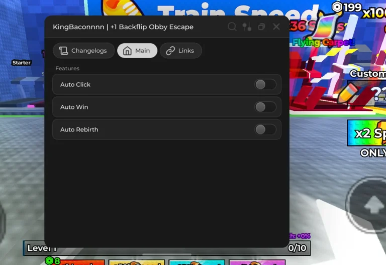 +1 Backflip Obby Escape KingBaconnnn – Auto Win, Auto Click