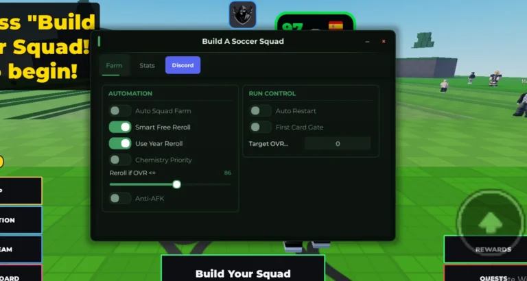Build A Soccer Squad Script Over Hub [No Key] – Auto Squad Farm