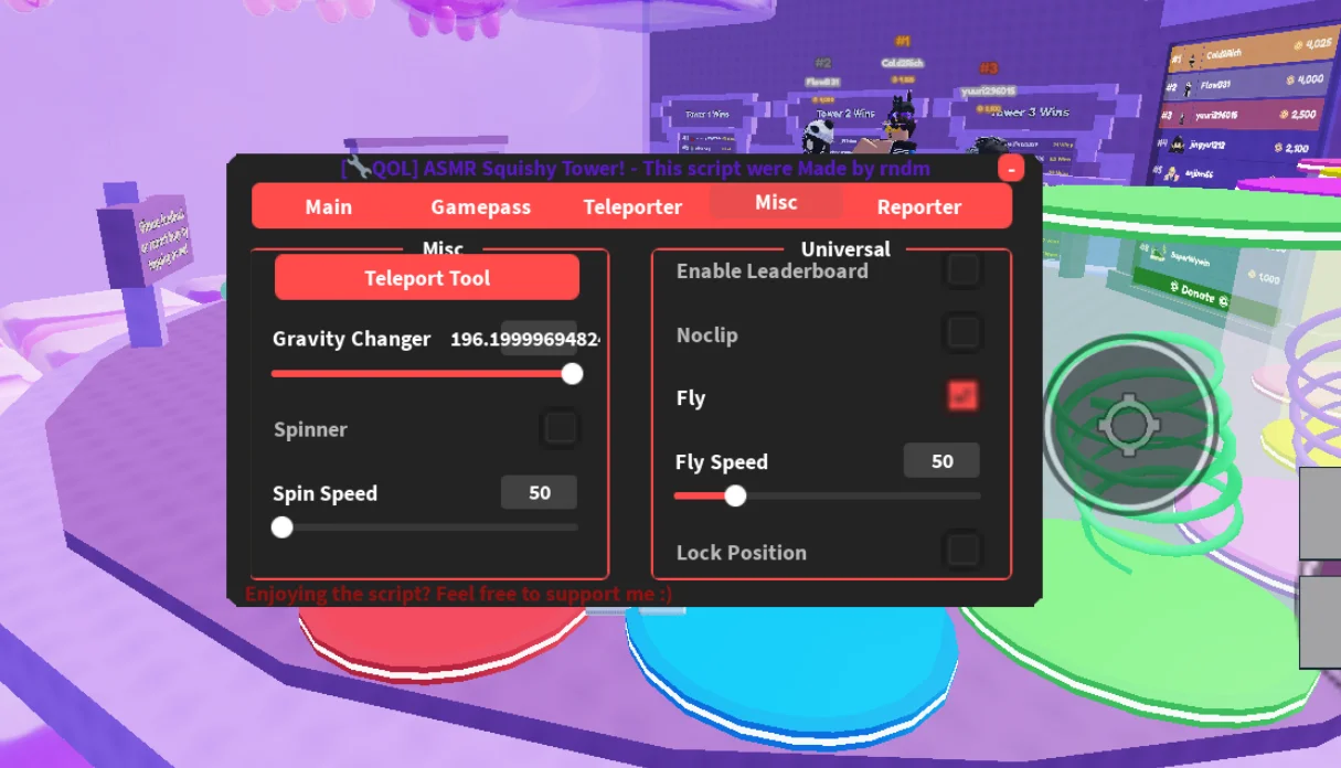 ASMR Squishy Tower Script RNDM [No Key] – Fly, ESP, FOV