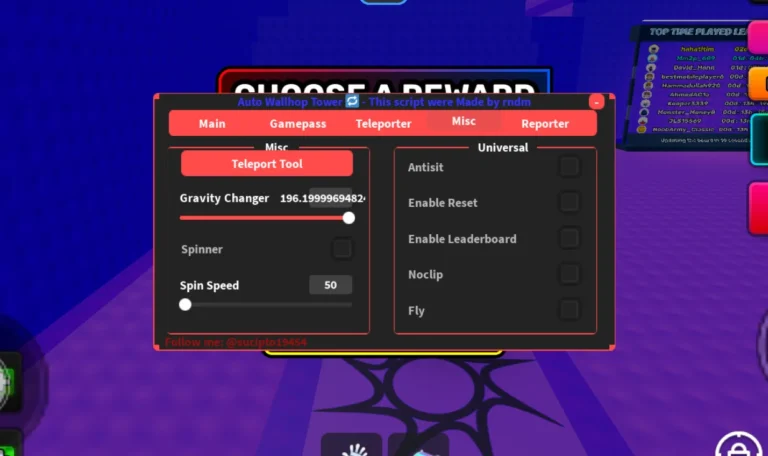 Auto Wallhop Tower Script RNDM [No Key] – Fly, FOV, ESP