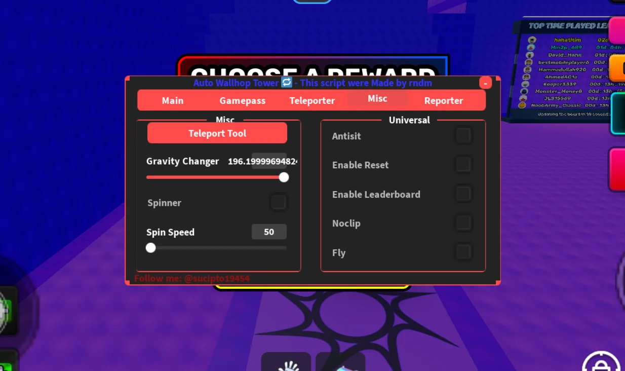 Auto Wallhop Tower Script RNDM [No Key] – Fly, FOV, ESP