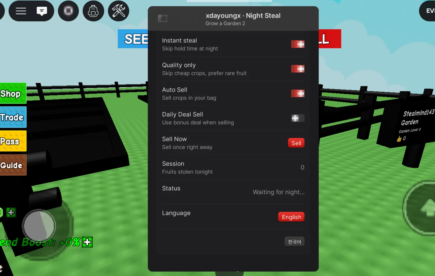 Grow a Garden 2 Script Xdayoungx Night Steal [No Key] – Auto Steal
