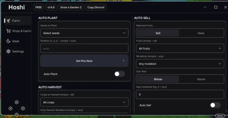 Hoshi Hub – Grow a Garden 2 Script [No Key] – GAG 2 AutoFarm