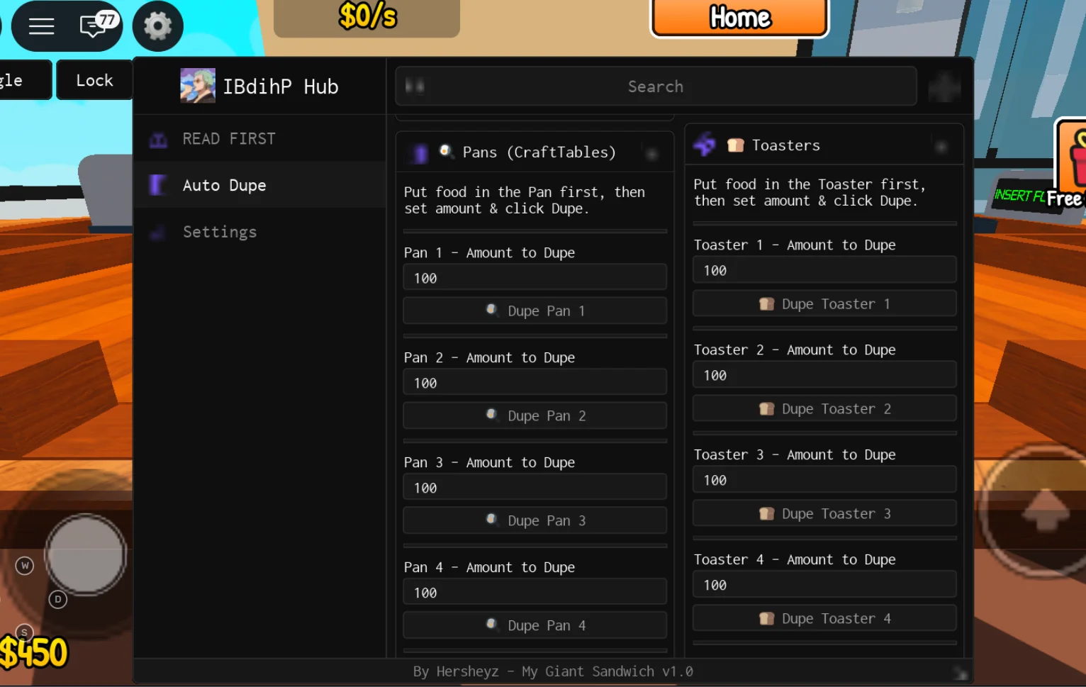 My Giant Sandwich Script | IBdihP Hub | Auto Dupe, Anti AFK