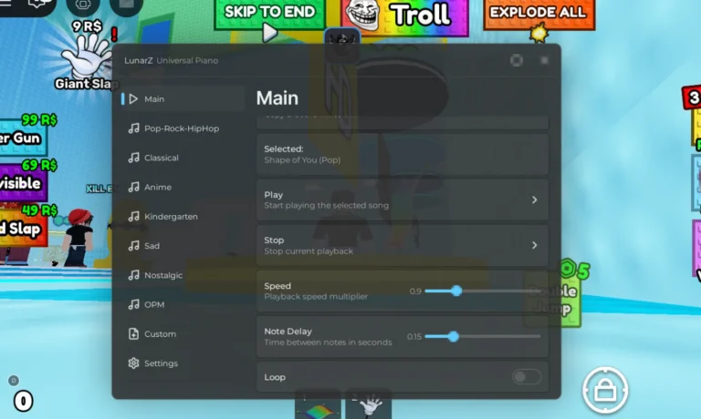 LunarZ Hub | Piano Roblox Universal Script | No Key, 120+ Songs