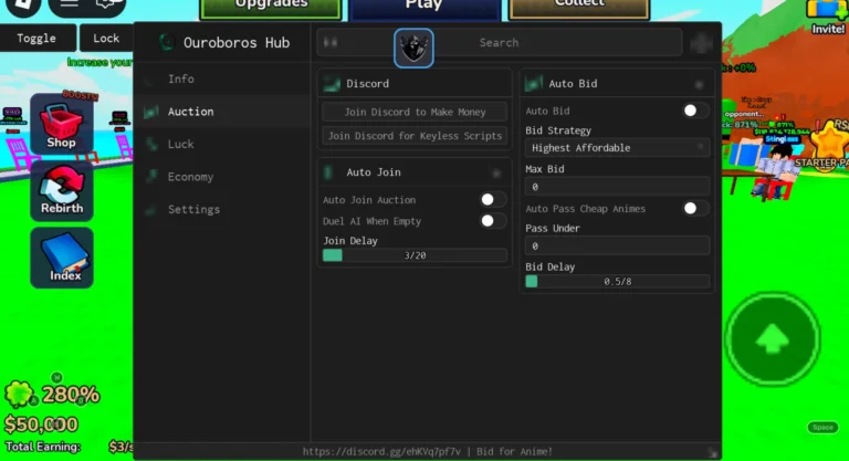 Bid for Anime Script | Ouroboros Hub | No Key, Auto Bid, Auto Buy Luck