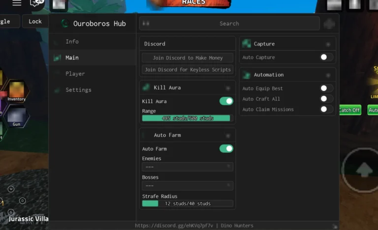 Dino Hunters Script | Ouroboros Hub | No Key, Auto Farm, Kill Aura