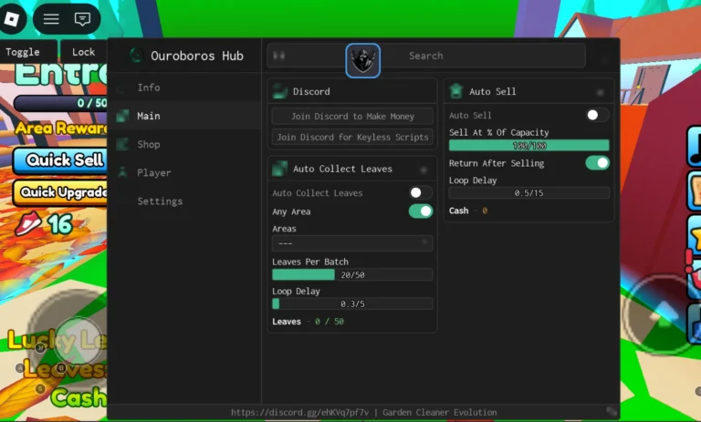 Garden Cleaner Evolution Script | Ouroboros Hub | No Key, Auto Collect Leaves