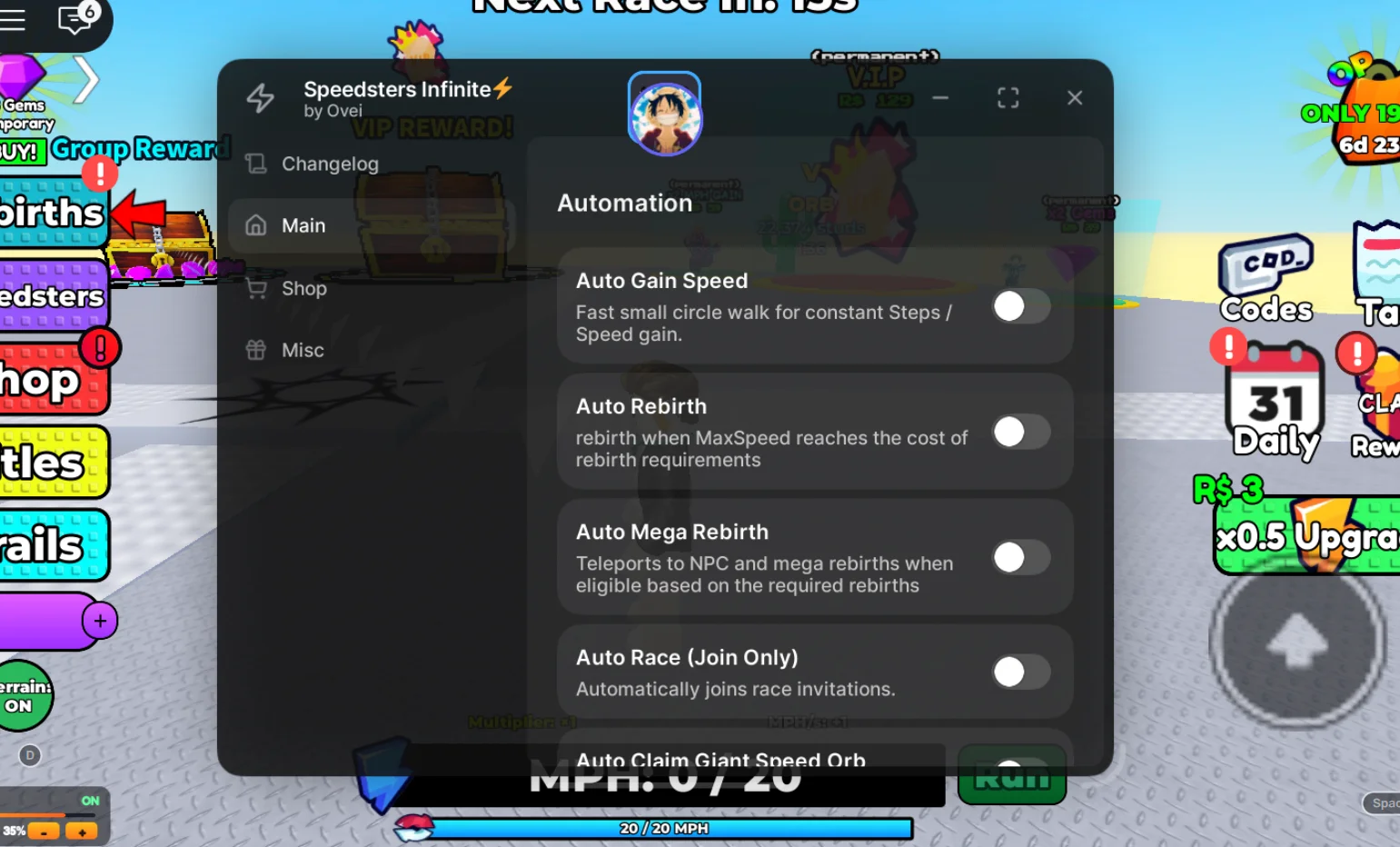 Speedsters Infinite Script | Velox Hub | Auto Equip Best Speedster