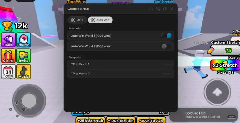 +1 Stretch Escape Script | GoldBed Hub | Auto Win, Teleport