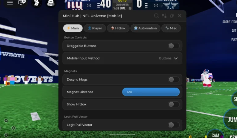 NFL Universe Football Script | Mini Hub | Pull Vector, Dive Boost