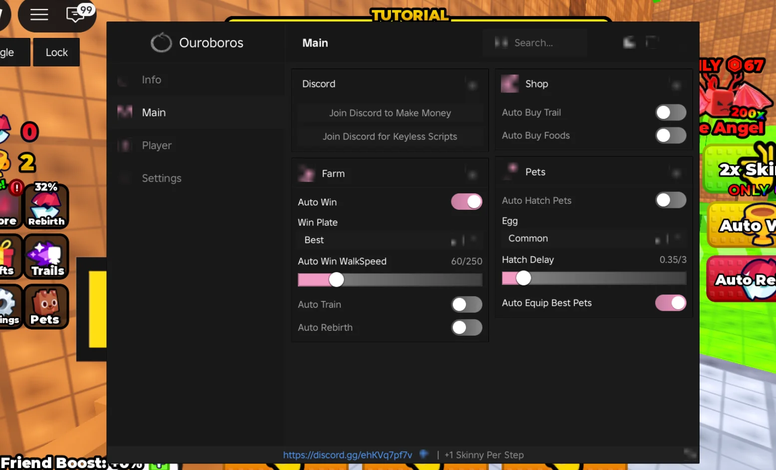 +1 Skinny Per Step Script | Ouroboros Hub | No Key, Auto Win