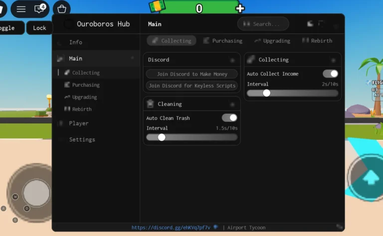 Airport Tycoon Script | Ouroboros Hub | No Key, Auto Collect Income