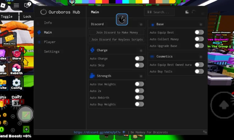 Be Monkey For Brainrots Script | Ouroboros Hub | No Key, Auto Charge