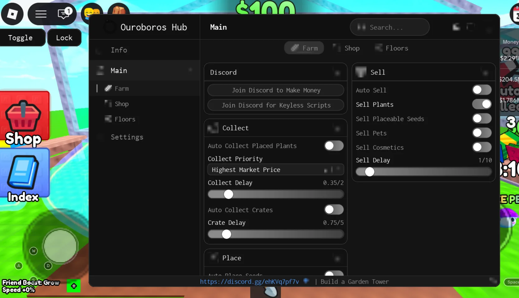 Build a Garden Tower Script | Ouroboros Hub | No Key, Auto Sell
