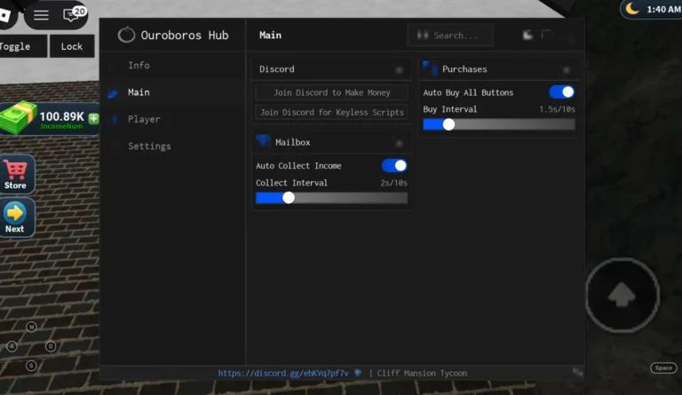 Cliff Mansion Tycoon Script | Ouroboros Hub | No Key, Auto Collect Income