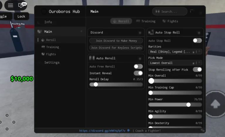 Coach a Fighter Script | Ouroboros Hub | No Key, Auto Free Reroll
