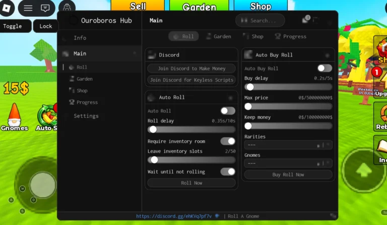 Roll A Gnome Script | Ouroboros Hub | No Key, Auto Roll