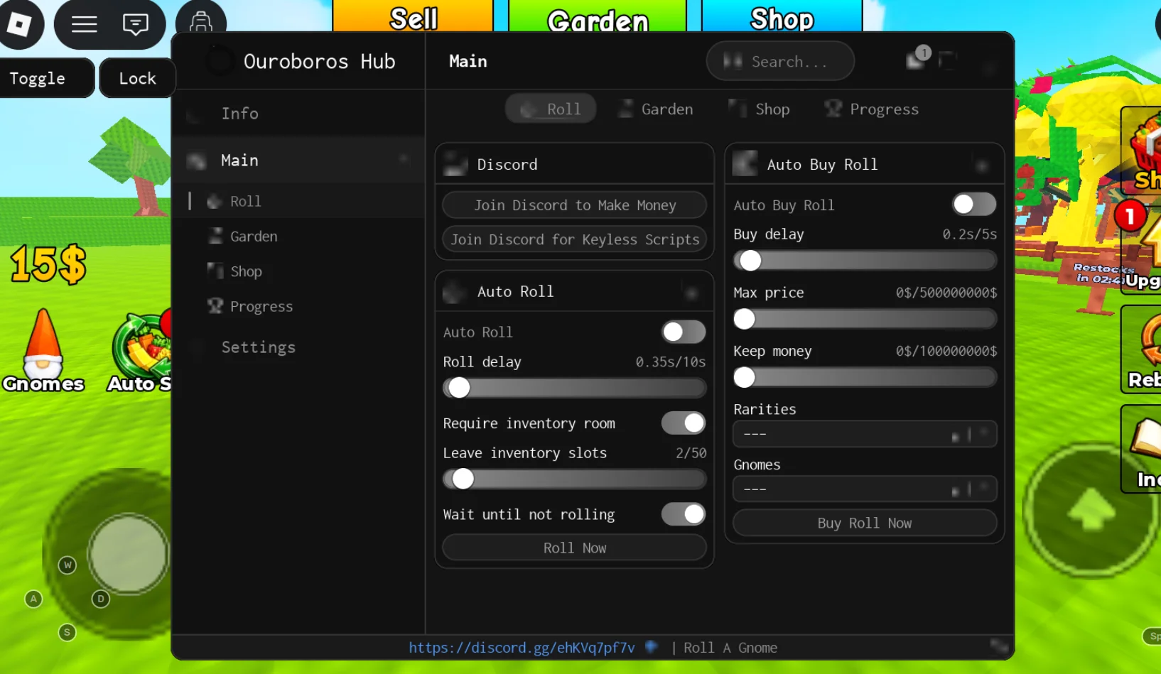 Roll A Gnome Script | Ouroboros Hub | No Key, Auto Roll