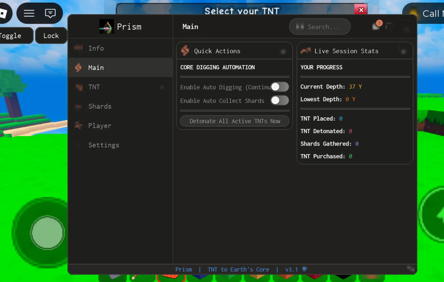 TNT to Earth’s Core Script | Prism Hub | No Key, Auto Detonate TNT