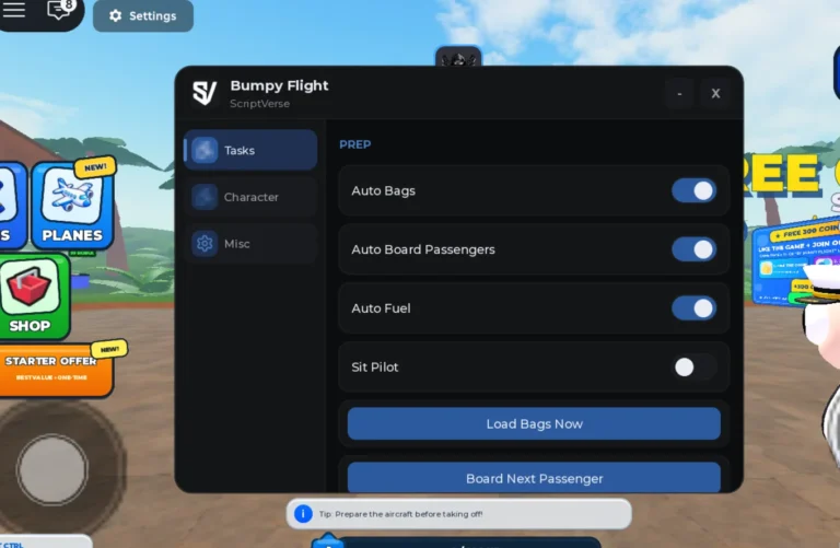 Bumpy Flight Script | SV Hub | Auto Bags, Auto Board Passengers